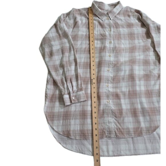 Aritzia Wilfred Shirt Women L Plaid Buttons Silk LS Stepped Hem Lightweight Boho - Picture 7 of 16